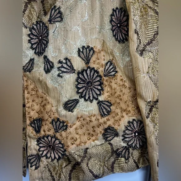 Sandy Starkman Gold Embroidered Jacket Blazer w/ Fish & Sea Turtle Design Size M - Picture 7 of 9